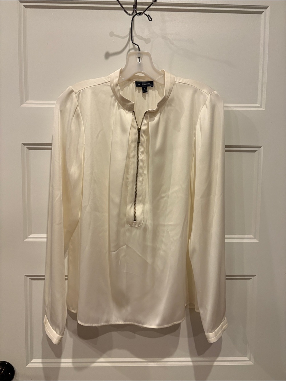The Limited Cream Zip-Front Long Sleeve Blouse